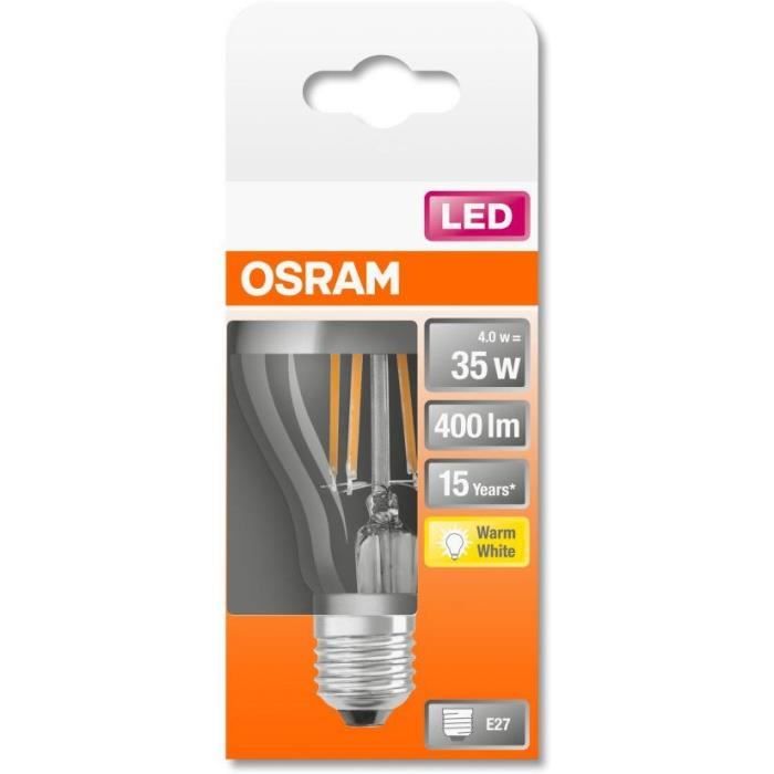 OSRAM Ampoule LED Standard Clair Filament Argentée 4W=35 E27 Chaud