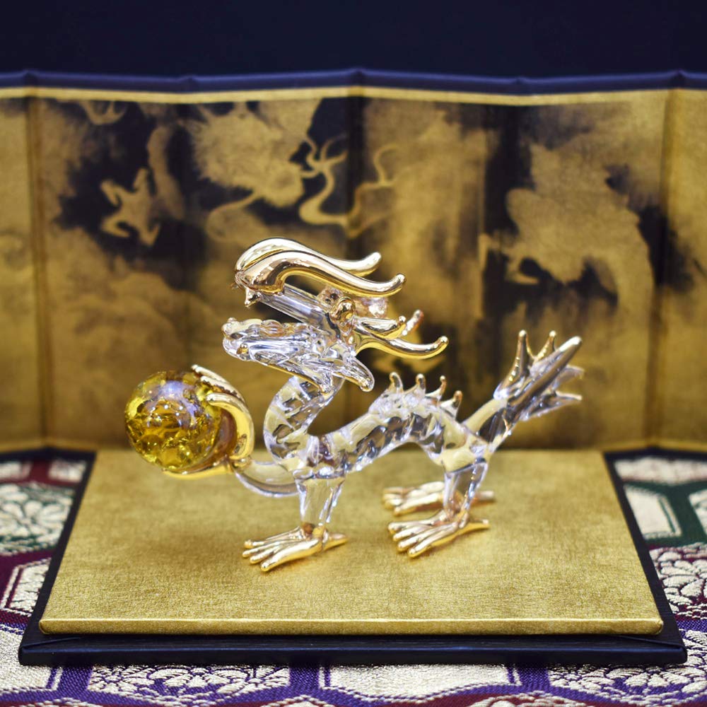 Fourcart Handmade Glass Feng Shui Wealth Dragon Statue, 2-inch X 3-Piece Set