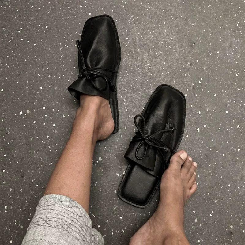 Fashion Sqaure Head Solid Color Women Slippers Fashion Flats Summer Sling back Ladies Shoes Elegant Low Heels Zapatos Mujer
