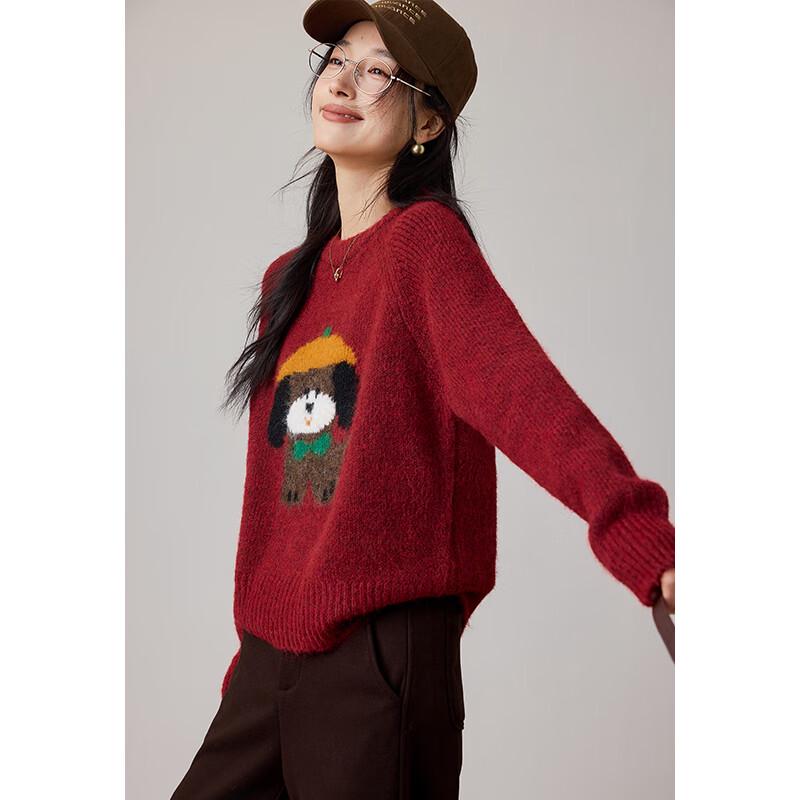 VICTORIA&VERA Women's Hooded Puppy Jacquard Knit Sweater