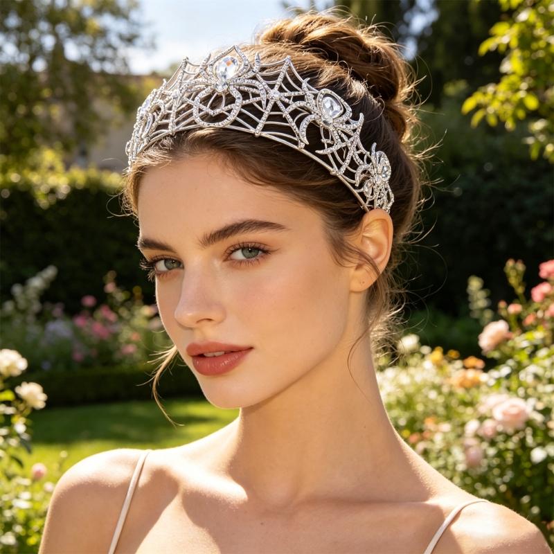 Gotisches Netz-Haarschmuck für Halloween-Kostüme, Funkelndes Strass-Haarreif für Partys, Cosplay, Feiertagskleidung und Fotos