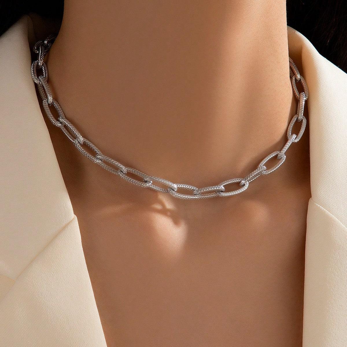 

Творческая личность, широкое ожерелье в виде скрепки для женщин, ювелирные изделия, грубая текстура, панк, холодный стиль, ожерелье на ключице