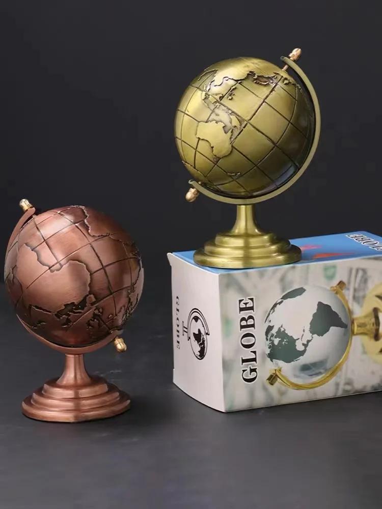 Vintage Globe Model Alloy Small World Globle Decoration Crafts Mini Educational Globe of Earth for Home Office Desk Decor Gift
