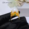 Golden Years Retro Australian White Bead Ring, French Elegant Senna Castle Pearl Pendant Earring Set
