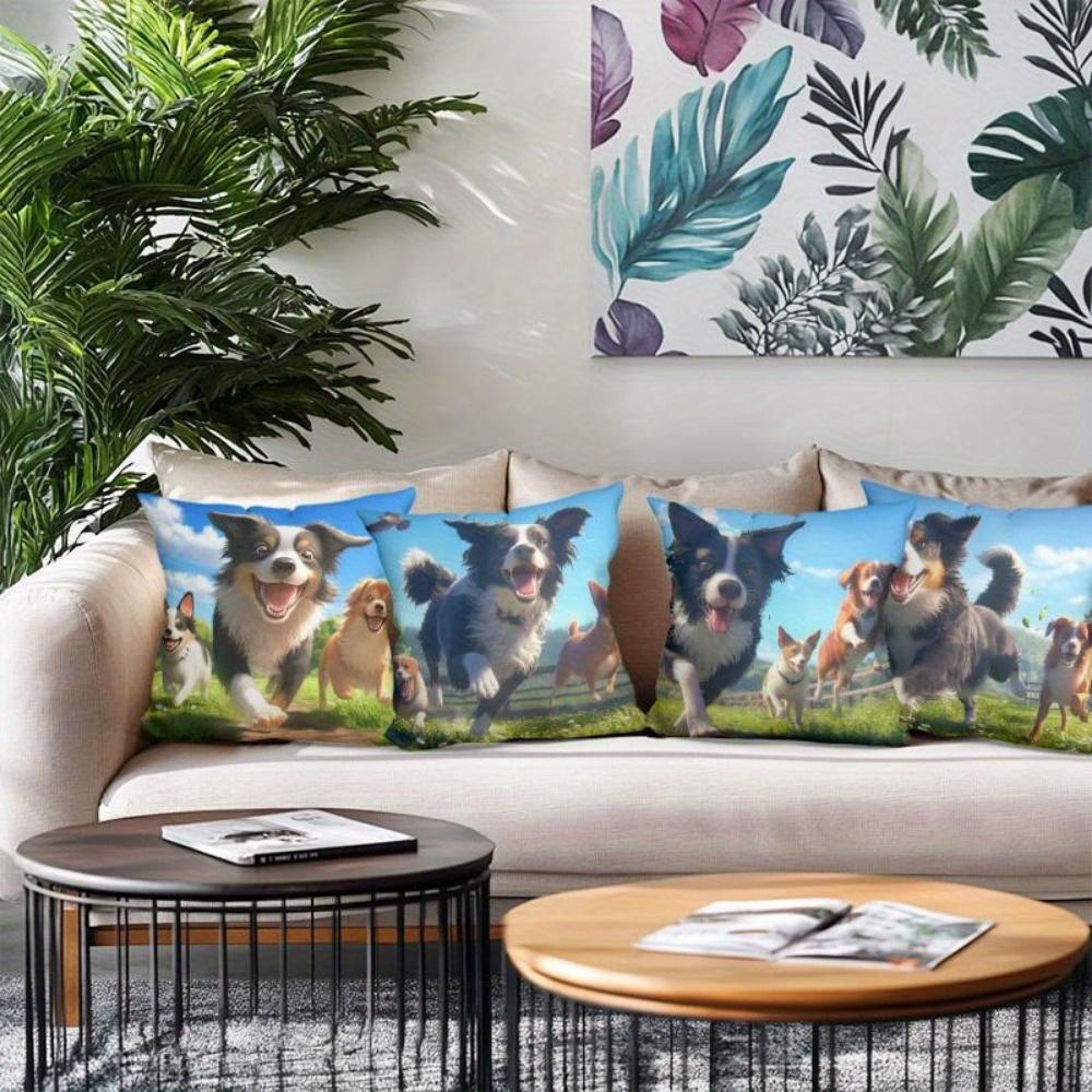 Interesting Dog Design Digital Printing Pillow Cover Short Plush Suitable Living Rooms Bedrooms Sofas Throw Cushion Cover 4Pcs