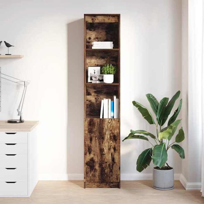 VidaXL Buffet haut chêne fumé 37,5x35x180 cm bois d'ingénierie, armoire, armoire latérale, armoire de rangement haute, 861674