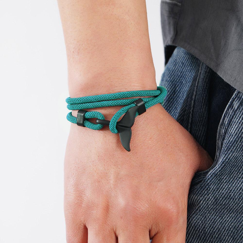 Adjustable Milan-Cord Rope Chain Wristband Whale Tail Wrap Bracelet for Men