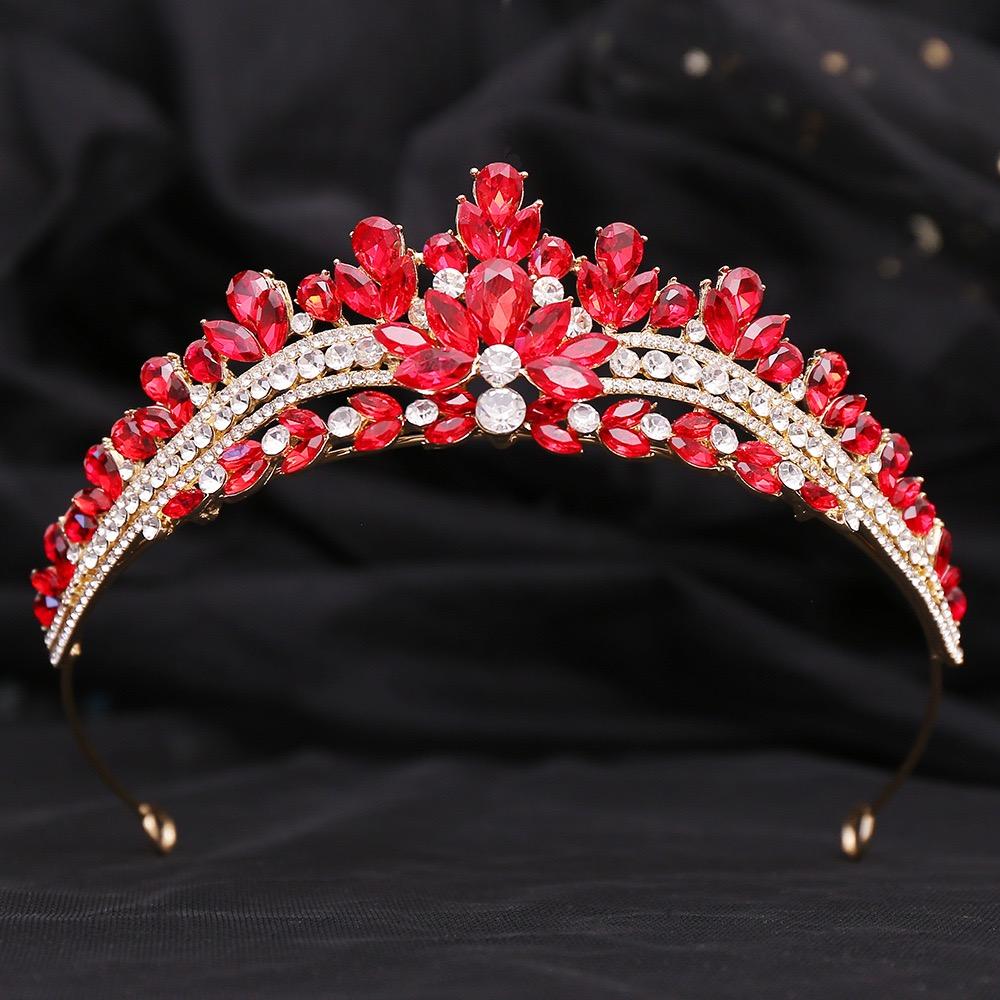 Korean Opal Crystal Bridal Crown TealGreen Princess Tiara Set Luxury Wedding Party Hair Zircon for Queen Style Brides Crown