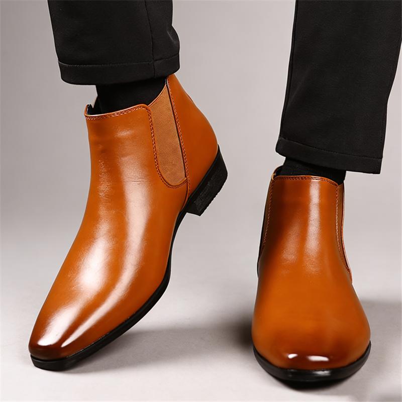 Designer Winter High Tops Men's Pointed Toe Slip On Leather Chelsea Ankle Boots For Men New Brand Fashion Shoes Zapatos Hombre