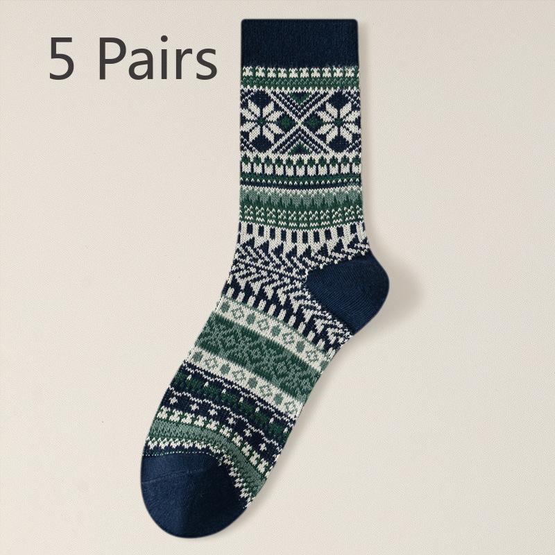 5 Paar Herren Neue Herbst- und Winter Retro Nationalwind Saugfähige Mittelrohrsocken
