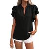 Women’s Short Sleeve Ruffle V Neck Blouse Loose Fit Layered Sleeve Top Lightweight Casual Tunic Shirt for Summer Spring