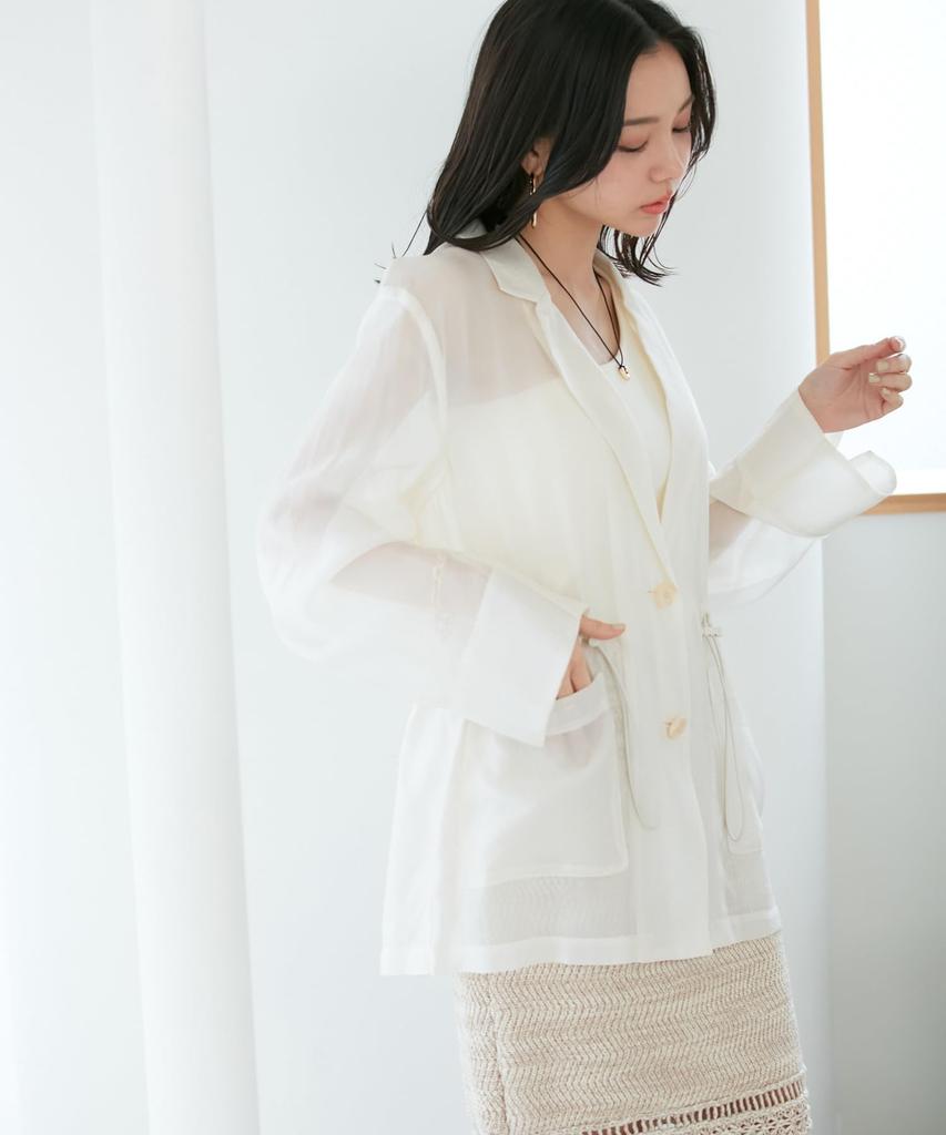[BIS] Women's Drawstring Sheer Jacket, BVV14020, Natural (16)