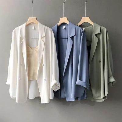 Women's Oversized Double Breasted Blazer Lightweight Casual Summer Work Suit Jacket
