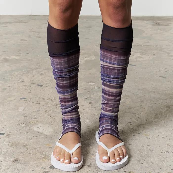 Dark Tartan Mesh Leg Warmers, Long