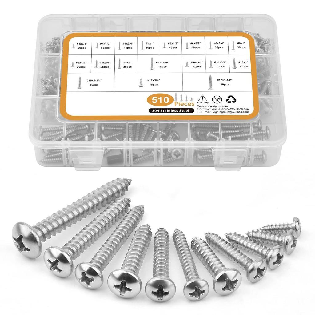 450pcs460pcs510pcs304 Stainless Steel Cross Round Head/countersunk Head Self-tapping Screw Set