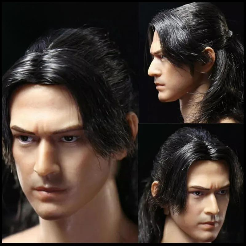 1/6 scale Male Head Sculpt,Takeshi Kaneshiro Head Sculpt Carving with Long Hair Model Fit 12" Soldier Action Figure Body Dolls