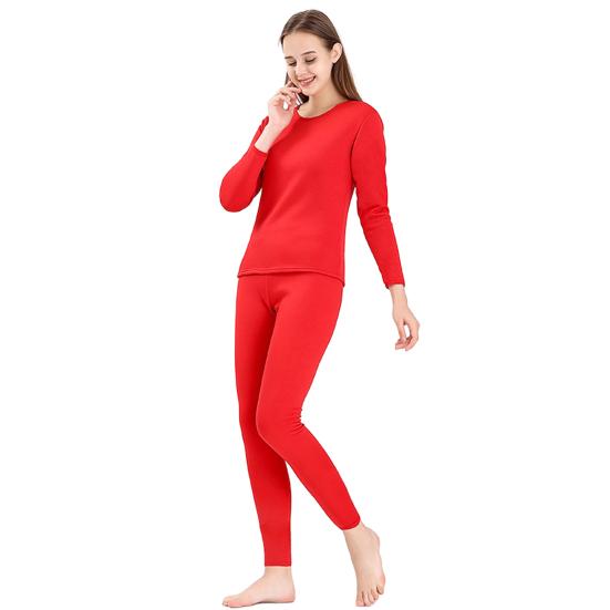 

2 Pcs/Set Unisex Winter Warm Underwear Set Round Neck Slim Fit Long Sleeve Solid Color Thick Fleece Lined Soft Elastic Sport Base Layer Pajama L