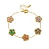 Gold-Plated Rhinestone Glass Flower Jewelry Set with Color Accents