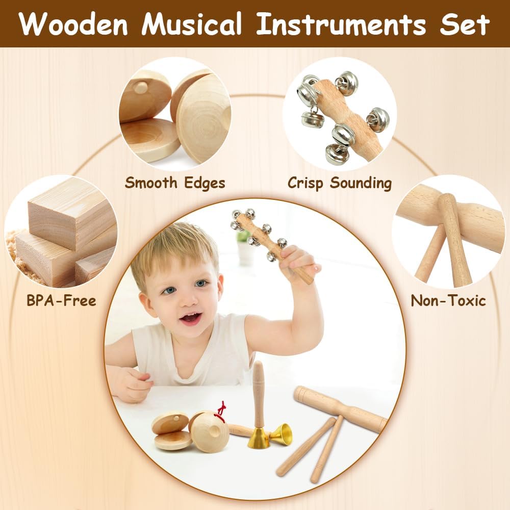 Children Musical Instrument Toys Montessori Natural Wooden Drum Harmonica Orff Instrument Kindergarten Music Play Learning Toys