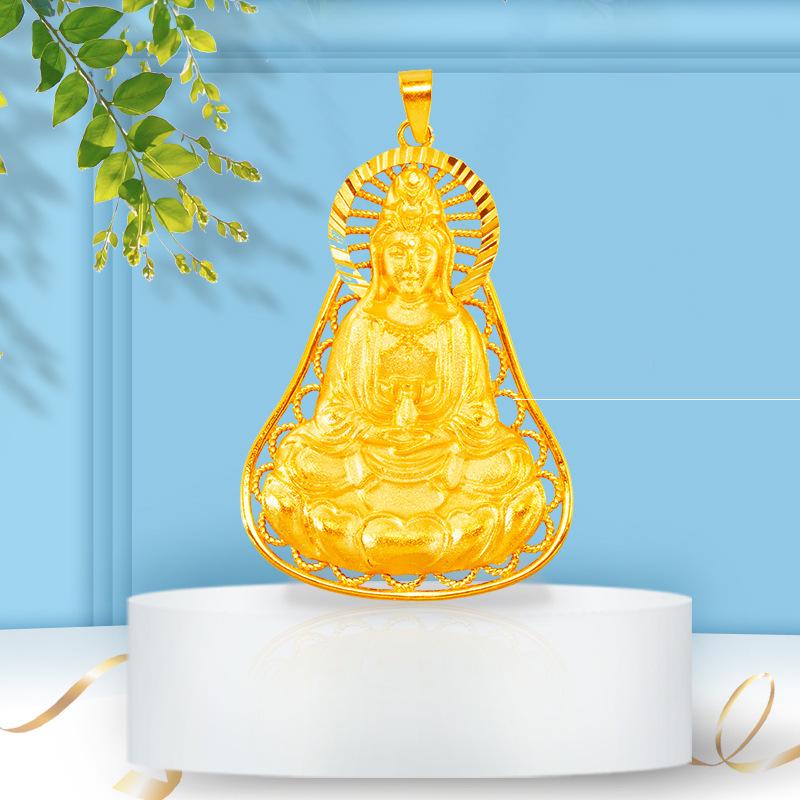 Women's Gold Guanyin Pendant: Ethnic Style Good Luck Bodhisattva Amulet.