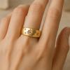 Star burst Wide Band Ring, Yellow Gold Plated Statement Jewelry, Celestial Engraved Bridal Ring, Anniversary Gift for Her