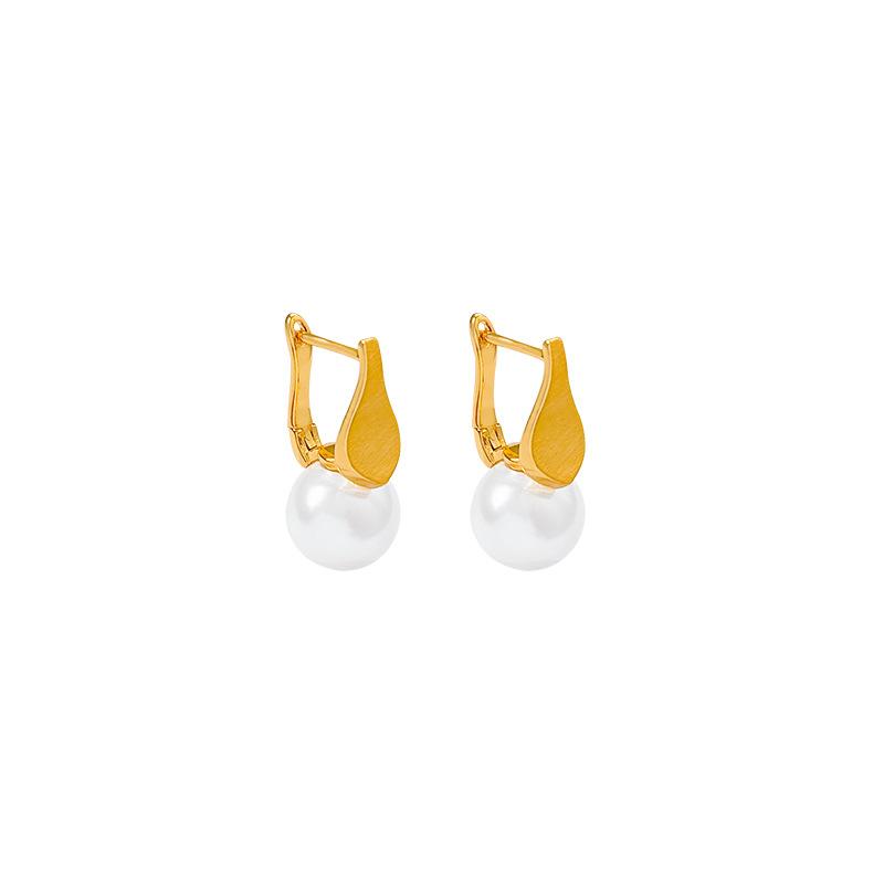 High-end color pearl ear buckle women's retro niche design real gold electroplated earrings high-end temperament earrings