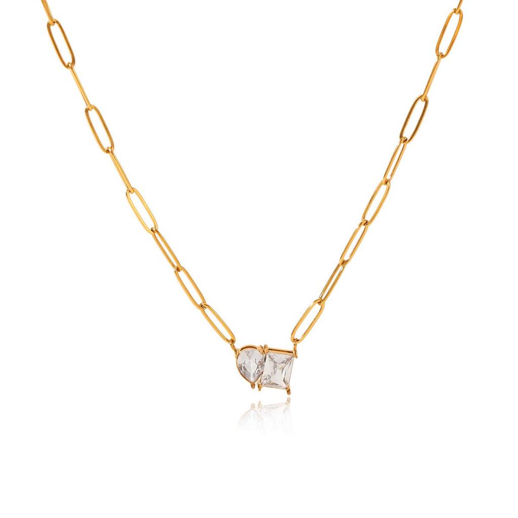 European Style Stainless Steel Necklace with Water Drop Zirconia - High-End Luxury, Colorfast Titanium Steel Accessories for Women