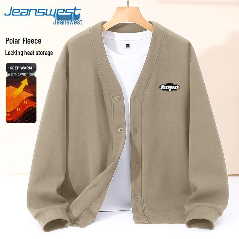 

Jeanswest Men s Thickened Fleece Button Cardigan Jacket 2XL (approx. 160-180 jin)