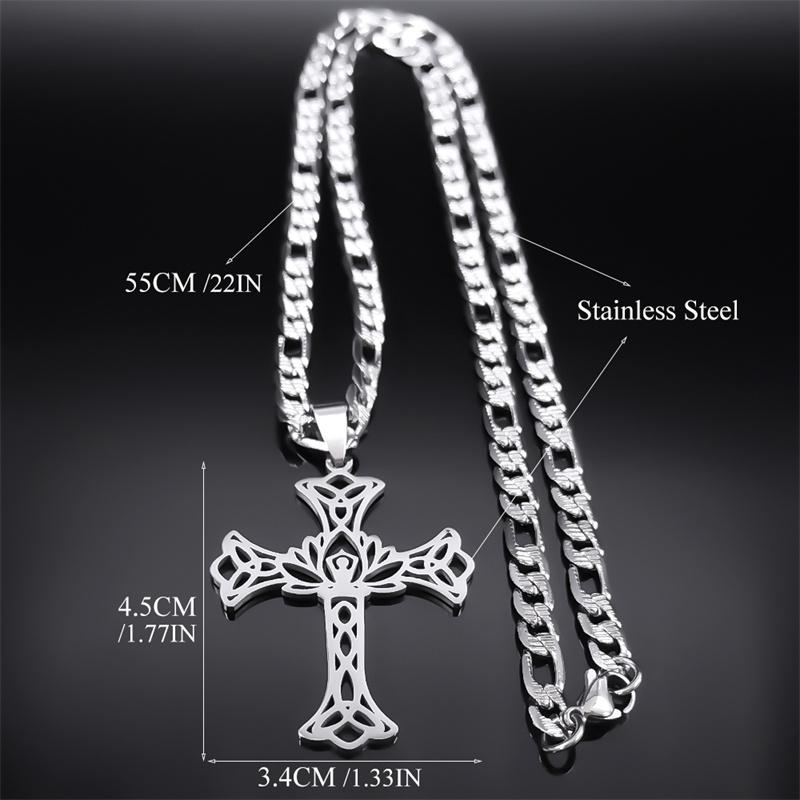 Creative Cross Pendant Men Necklace Stainless Steel Yoga Lotus Triquetra Hip Hop Cuban Link Chain Hollow Necklaces Jewelry N9748