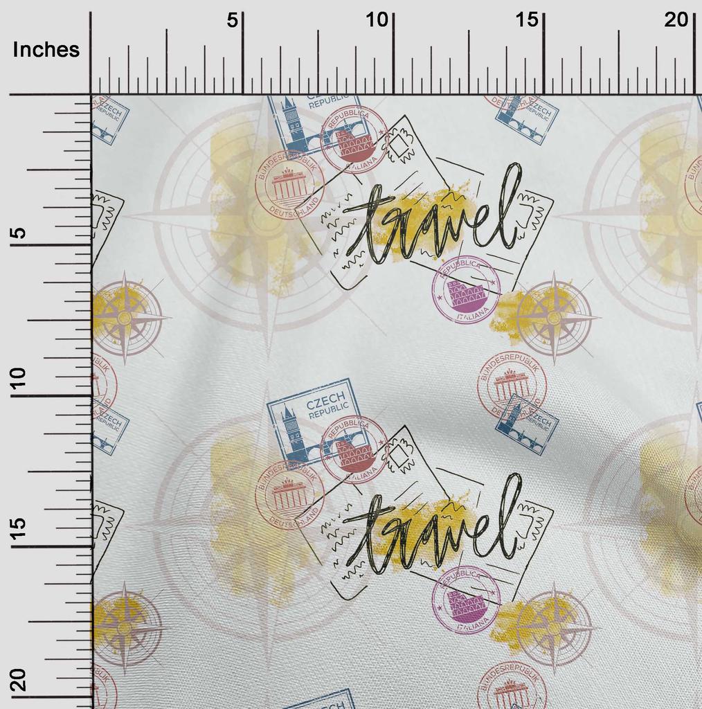 oneOone Cotton Flex Mint Green Fabric Stamps & Direction Compass Travel Diy Clothing Quilting Fabric Print Fabric By Yard 40 Inch