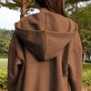 Women Hoodies Hooded Zipper Autumn Winter Thick Solid Color Drawtring Sweatshirt Coat for Daily Wear