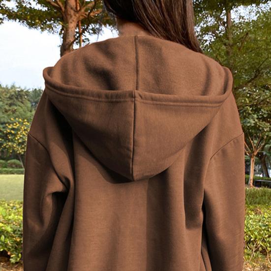 Women Hoodies Hooded Zipper Autumn Winter Thick Solid Color Drawtring Sweatshirt Coat for Daily Wear