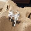 Geometric Design Tassel Bowknot Rings Finger Adjustable Sterling Silver Rings  Party Jewelry