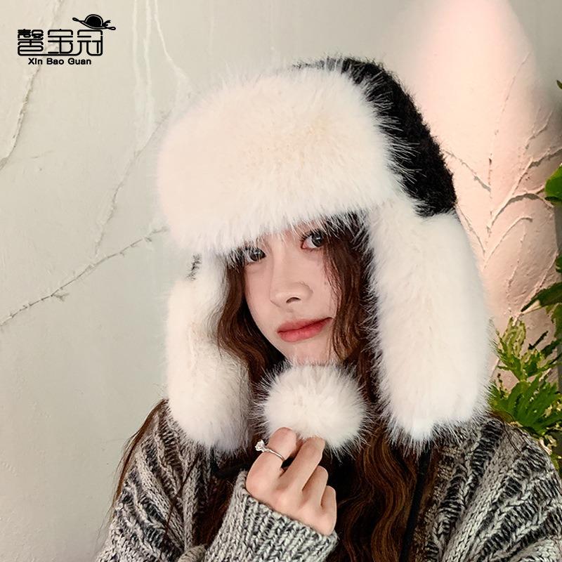 Winter cold-proof and warm hat women's windproof ear protection shows a small face pullover hat outdoor cycling thickened plush