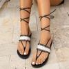 Women's Sandals Summer New Round Head Pinch Toe Matching Color Fine Strap Soft Sole Anti-slip Wear-resistant Flat Shoes