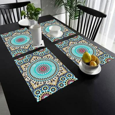 Of Four Placemats with a Moroccan Design, Measuring 12.0X18.0 Inch, Made of Polyester, Suitable for Machine Washing, Ideal for Home, Kitchen, Or