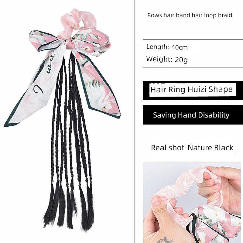 

Children s Bow Ponytail False Braids Dopamine Sweet Tie Hair Hair Styling Girl Twist Braid Artificial Hair Bun Kids Bows Hair Band Braids-Nature Black