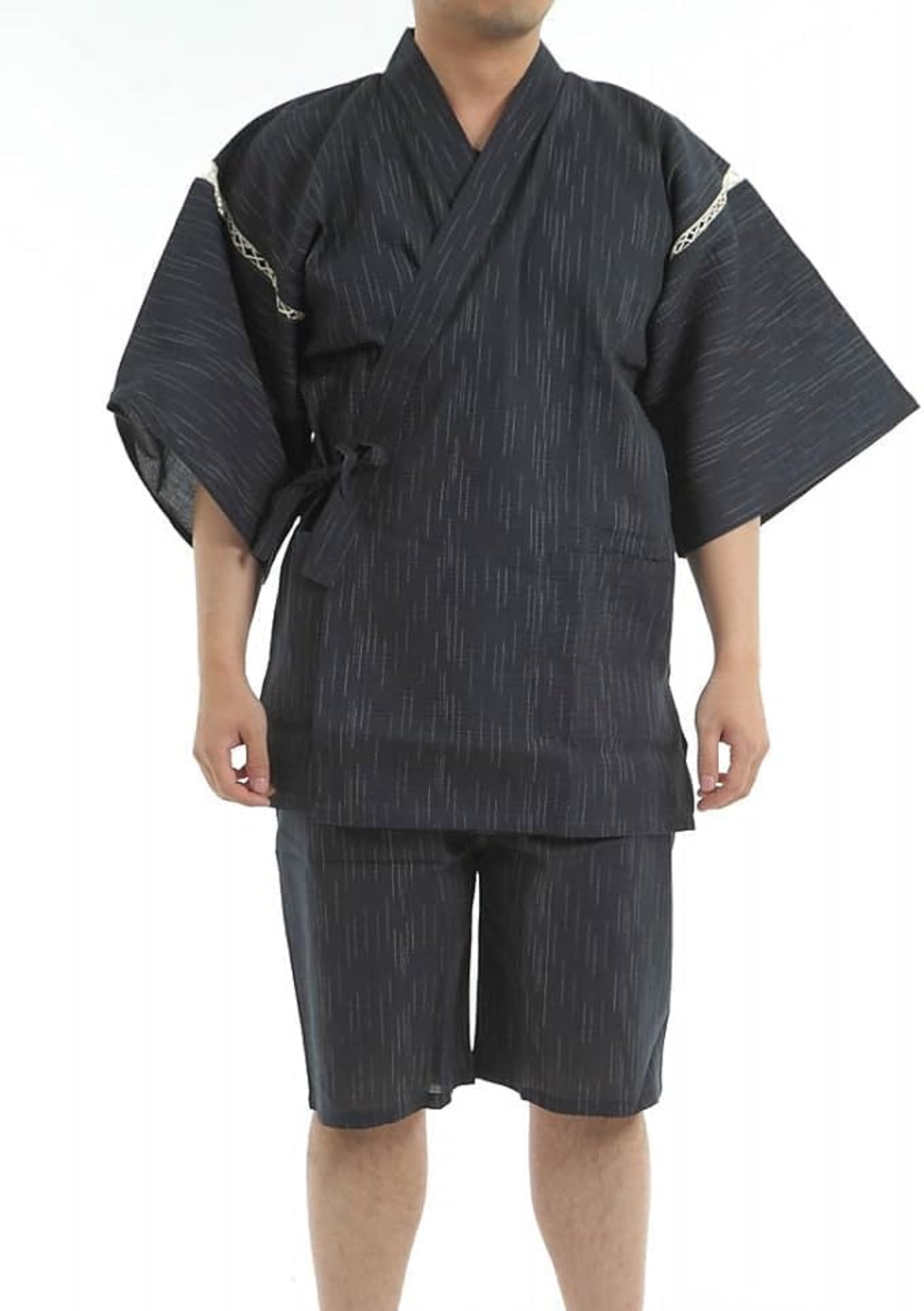 

Shijira Ori Jinbei Cotton Cool Comfort Japanese Clothes Summer Clothes Large Sizes Relaxing Wear Festival Day Black 703 L [Edoten] 100% Men s