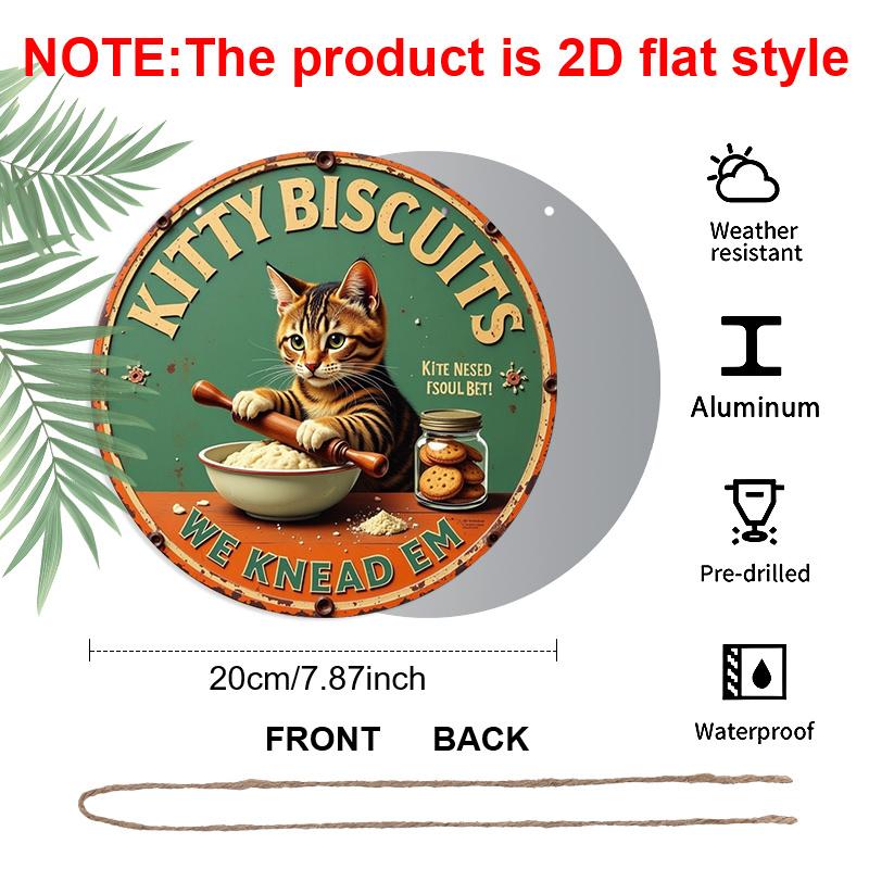 

2D Flat 1pc, Round Printed Aluminum Metal Sign, 8x8 in, Cat Made Cookie Sign, Unique, Durable, Easy To Hang Metal Ornament for Bedroom, Kitchen 1pc