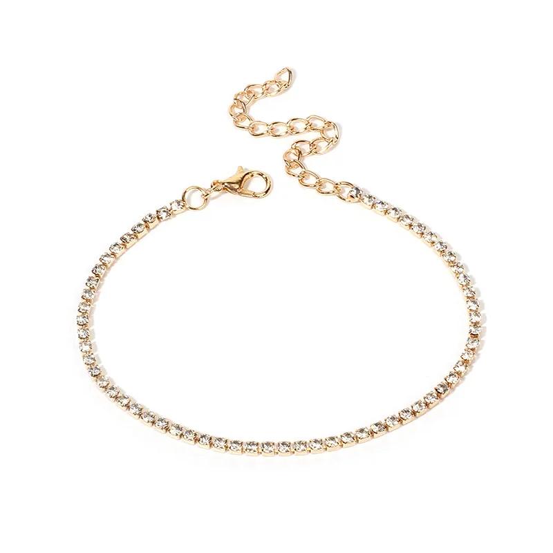 Women Gold Chain Full Rhinestone Anklet Beach Imitation Barefoot Sandal Leg Foot Jewelry
