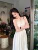 Summer 2024 Women's Petite French White Suspender Maxi Dress