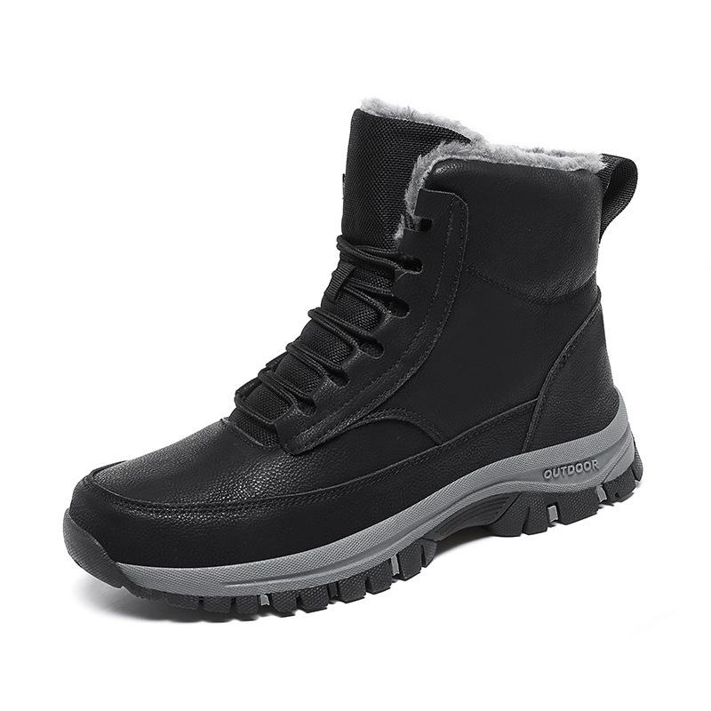 Men's High-Top Fleece-Lined Winter Hiking Boots - Warm and Thickened Plus Size Cotton Snow Shoes