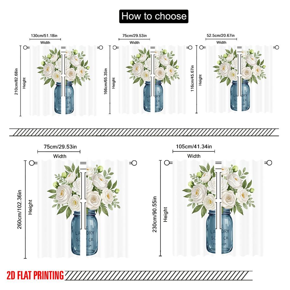 2pcs 2D Flat Printing Scene Curtains Vintage Floral Mason Jar Laundry Polyester Without Electricity Party Decorations for