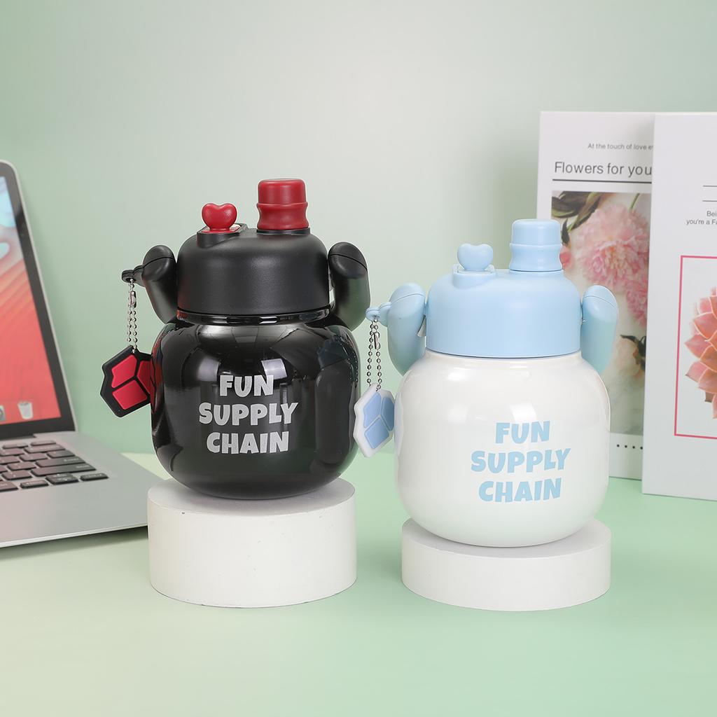 The New Double Drinking Mouth Carrying Pot Portable Girls Summer High Appearance Level Large Capacity Straw Big Belly Cup Portable Thermos Cup