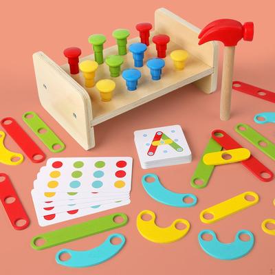 Ahşap Çekiçleme Oyuncak, Şekil Eşleştirme Öğrenme Oyunu, İstifleme Peg Tahtası Renk Bilişsel