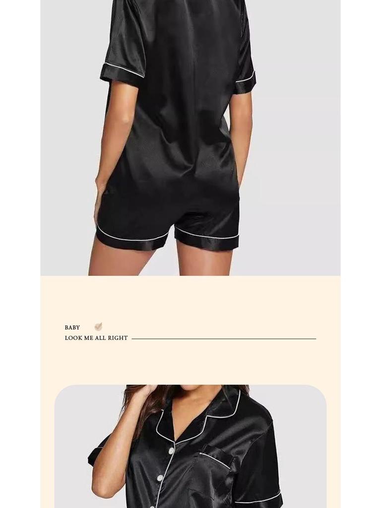 High-End Summer Ice Silk Pajama Set for Women: Sweet, Simple, Short-Sleeved Homewear