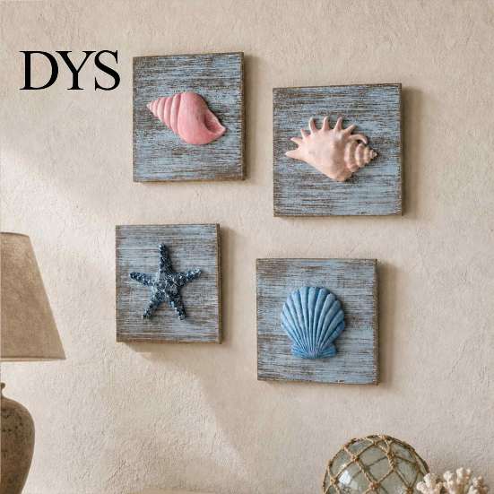Coastal Wall Decor 3D Conch/Starfish/Shell Wooden Art, Distressed Style Decoration, Mediterranean Ocean Inspired for Bedroom Living Room or