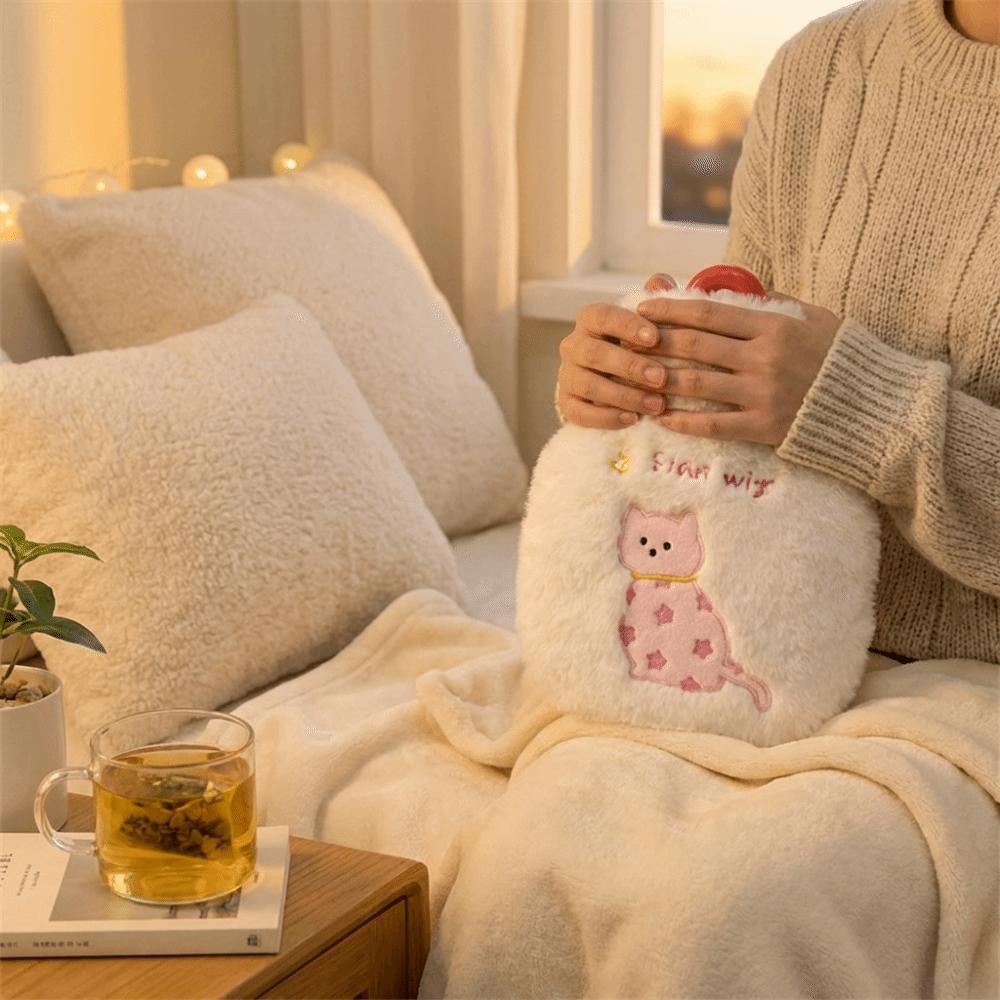 Kitten Embroidery Hand Warmers Handheld Hot Water Bag Portable Warm Water Bag  Belly Warmer