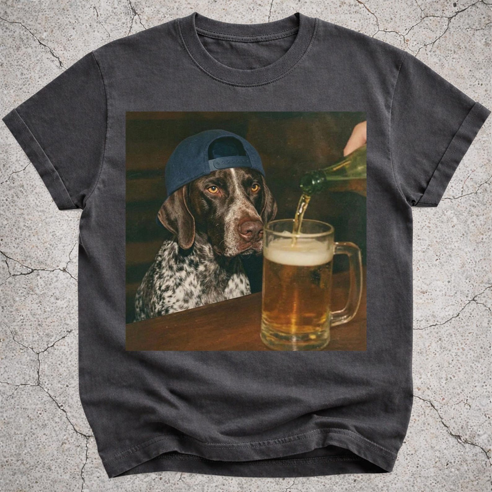 German Shorthaired Pointer Drinking Beer Shirt, Funny Dog Meme T-Shirt, Beer Lover Gift, GSP Owner Vintage Graphic Tee, Silly Novelty Tshirt XL