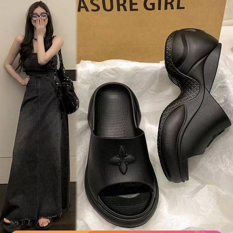 Cross Flower 9CM Thick Sole High Heel Sandals for Women Outdoor Fashion High Heel Summer Slide Sandals